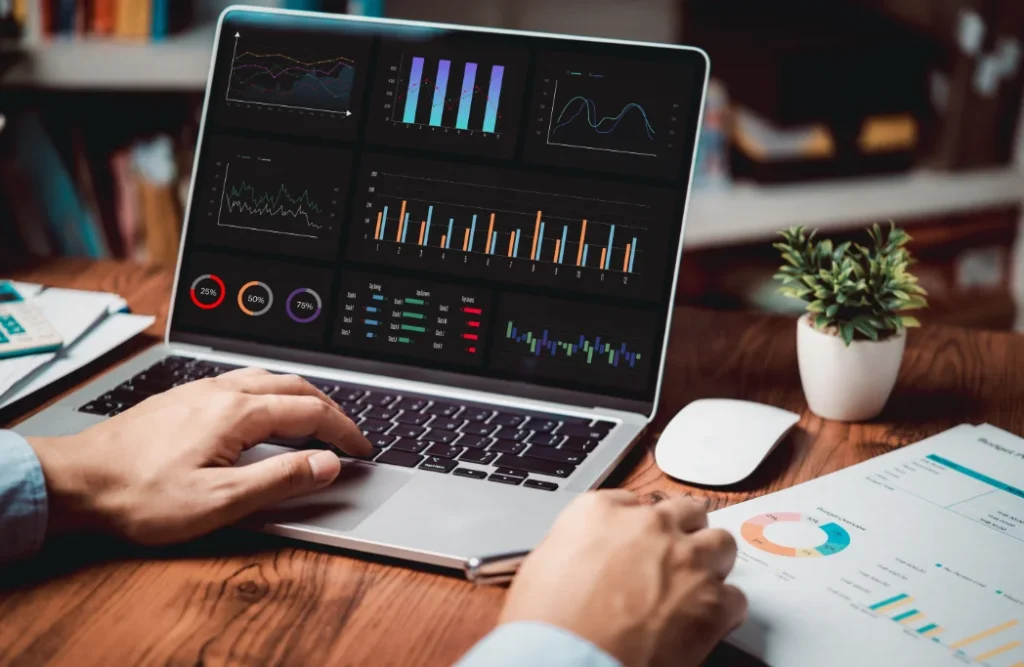 Travel marketing dashboard comparing SEO, PPC, email marketing, and social media performance.